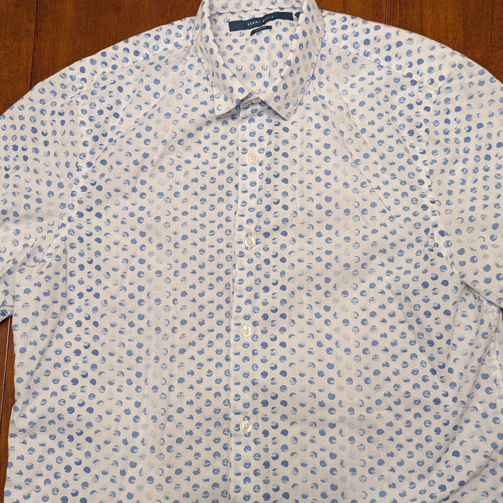 Perry Ellis White and Blue Patterned Shirt